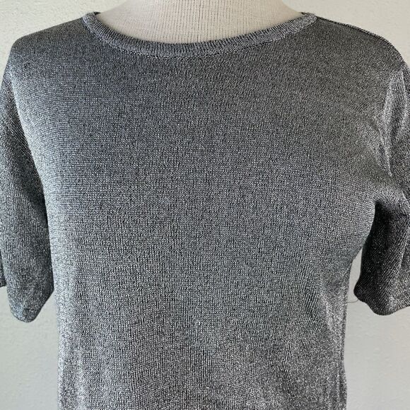 NWT Vintage J.B.S. Ltd. Silver Metallic Short Sleeve Top Size S - Picture 2 of 7